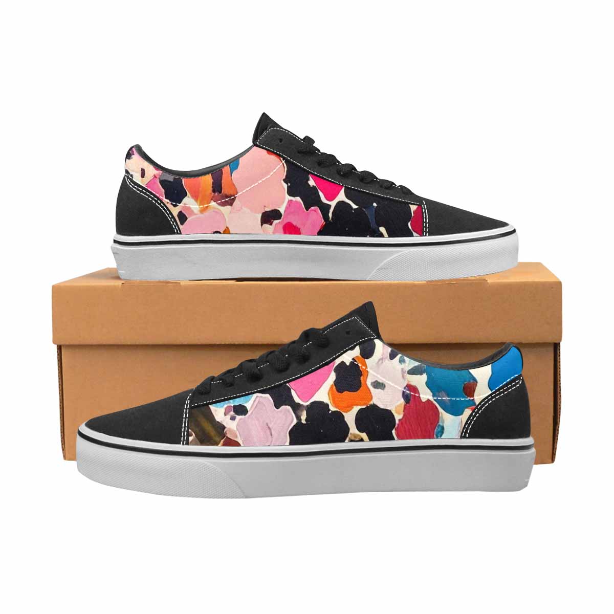 WOMEN'S Cow Animal Print Canvas Lace-Up Neon Fantasy Shoes