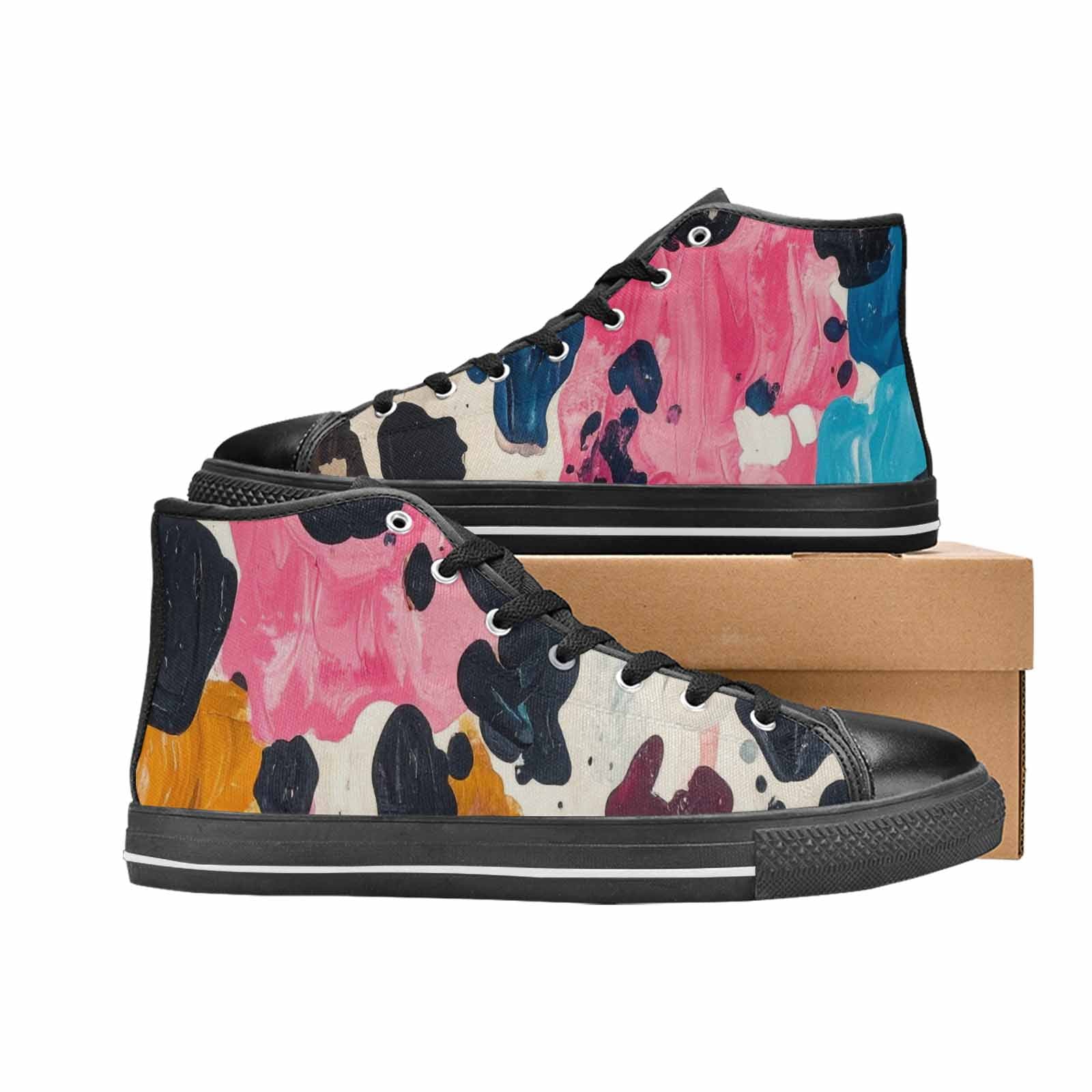 WOMEN'S Cow Animal Print High Top Canvas Wallpaper Art Custom Shoes