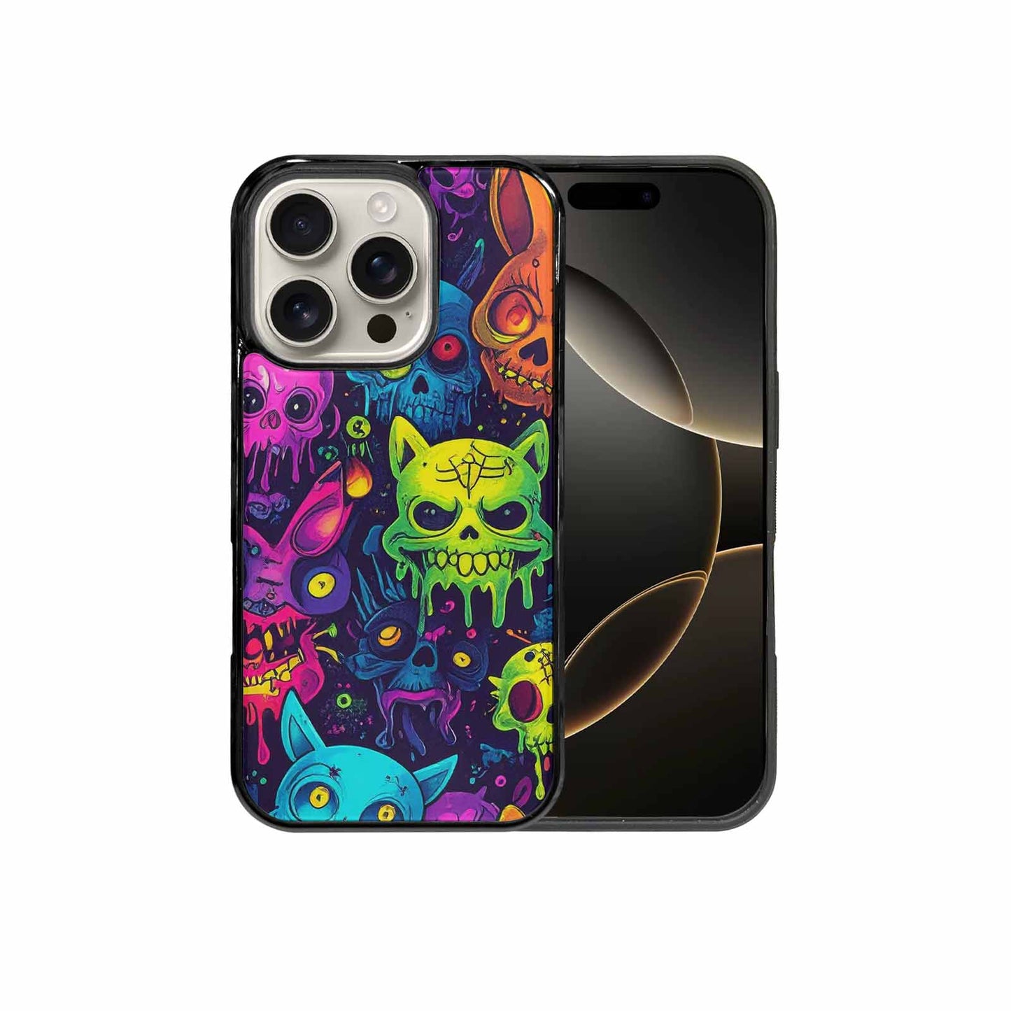 iPhone 16 Pro Case — Mixed Toxic Glow Creature Pattern Hundreds, Custom Made Phone Cover