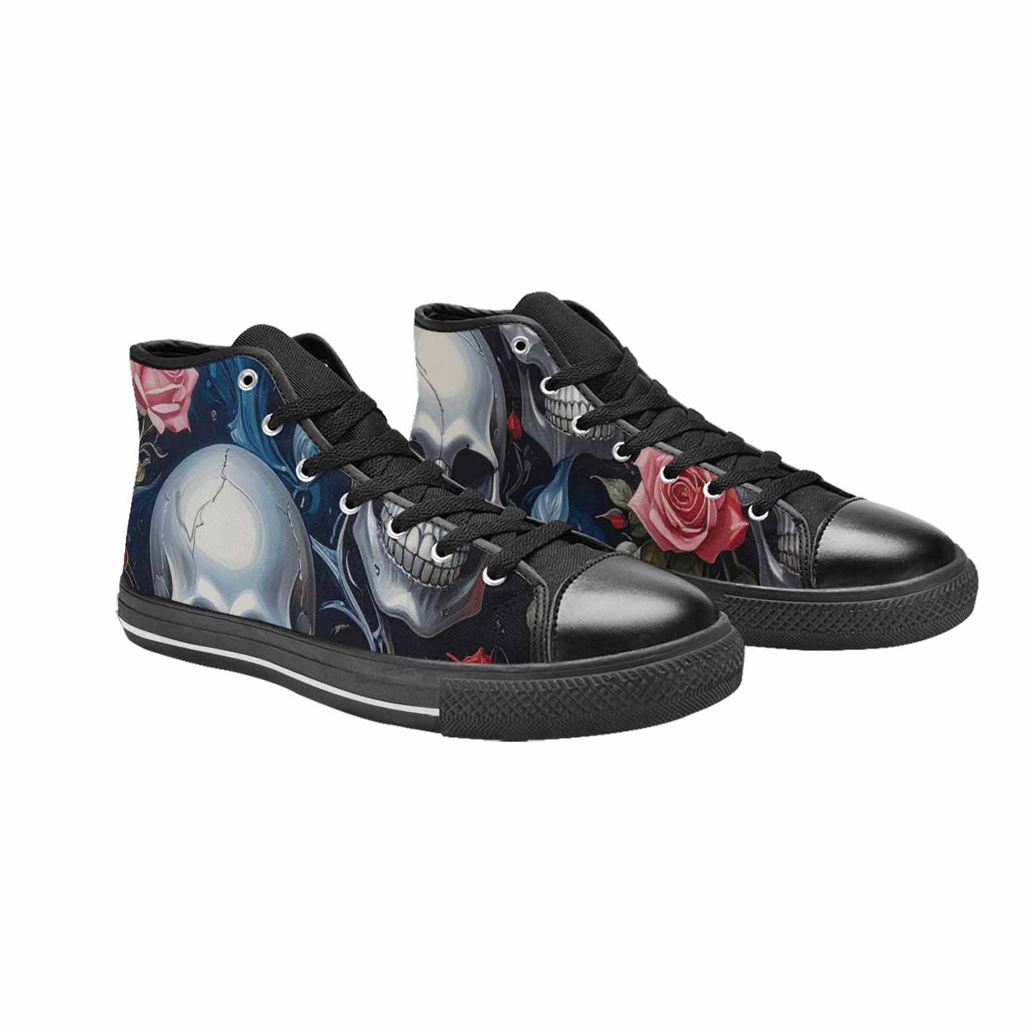 MEN'S Skulls Roses Chrome Airbrush High Top Canvas Grunge Custom Shoes