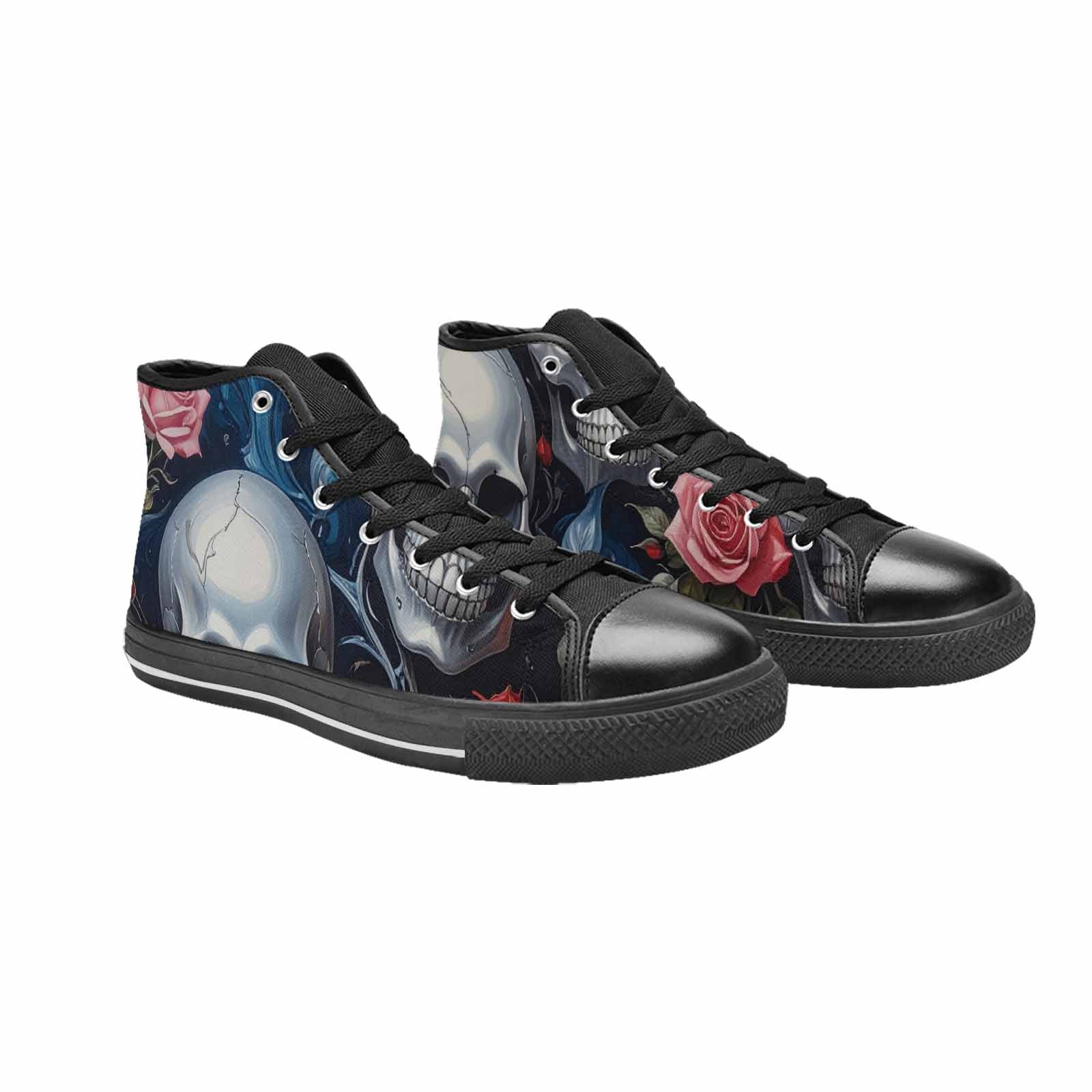 MEN'S Skulls Roses Chrome Airbrush High Top Canvas Grunge Custom Shoes