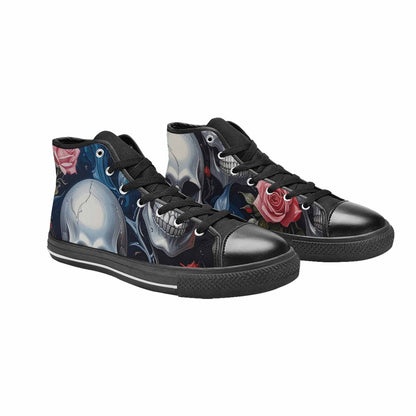 MEN'S Skulls Roses Chrome Airbrush High Top Canvas Grunge Custom Shoes