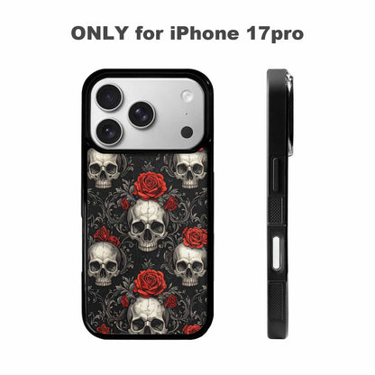 iPhone 17 Pro Case — Skulls Roses Fine Line Gothic Skulls, Original Design Phone Case