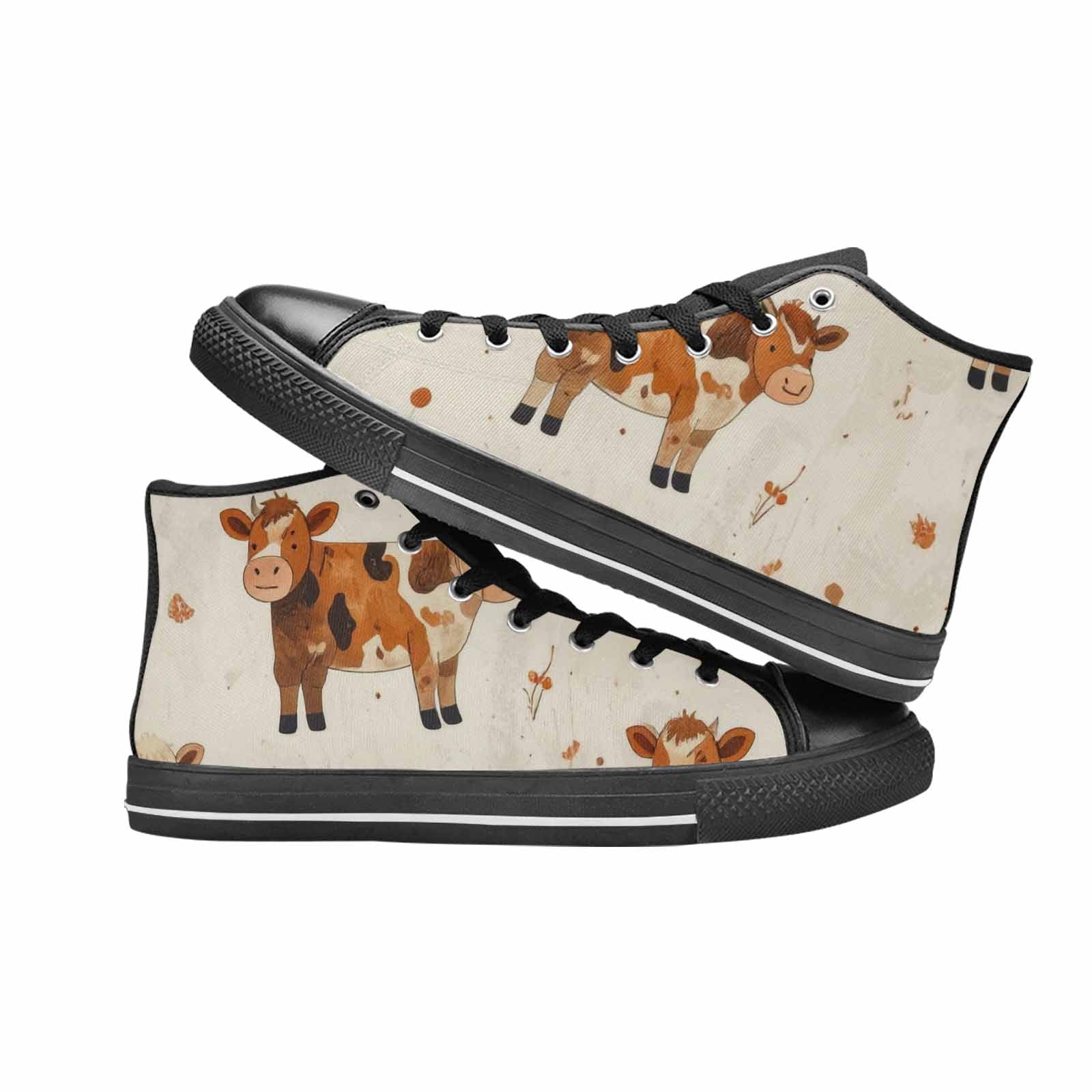 WOMEN'S Cow Animal Print High Top Canvas Surreal Sneakers