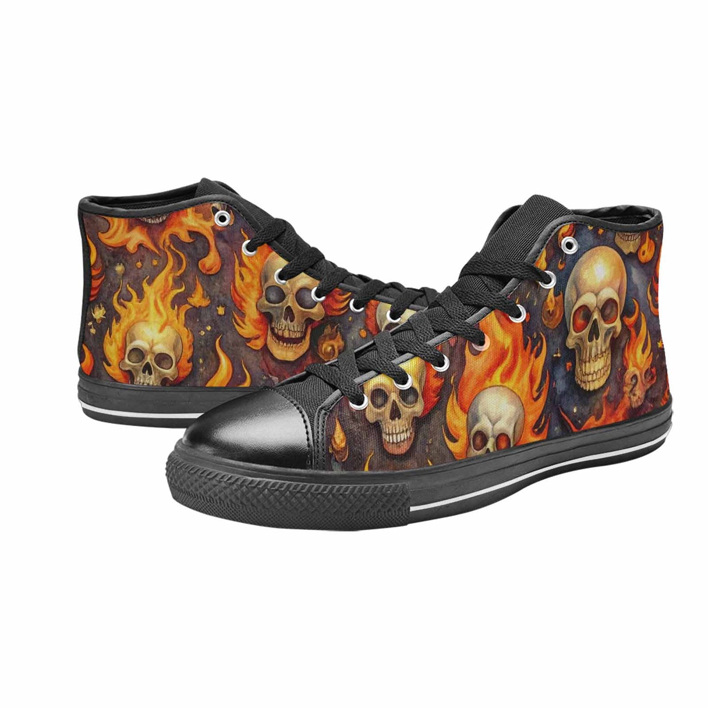 WOMEN'S Skulls - Flaming High Top Canvas Wallpaper Art Custom Shoes