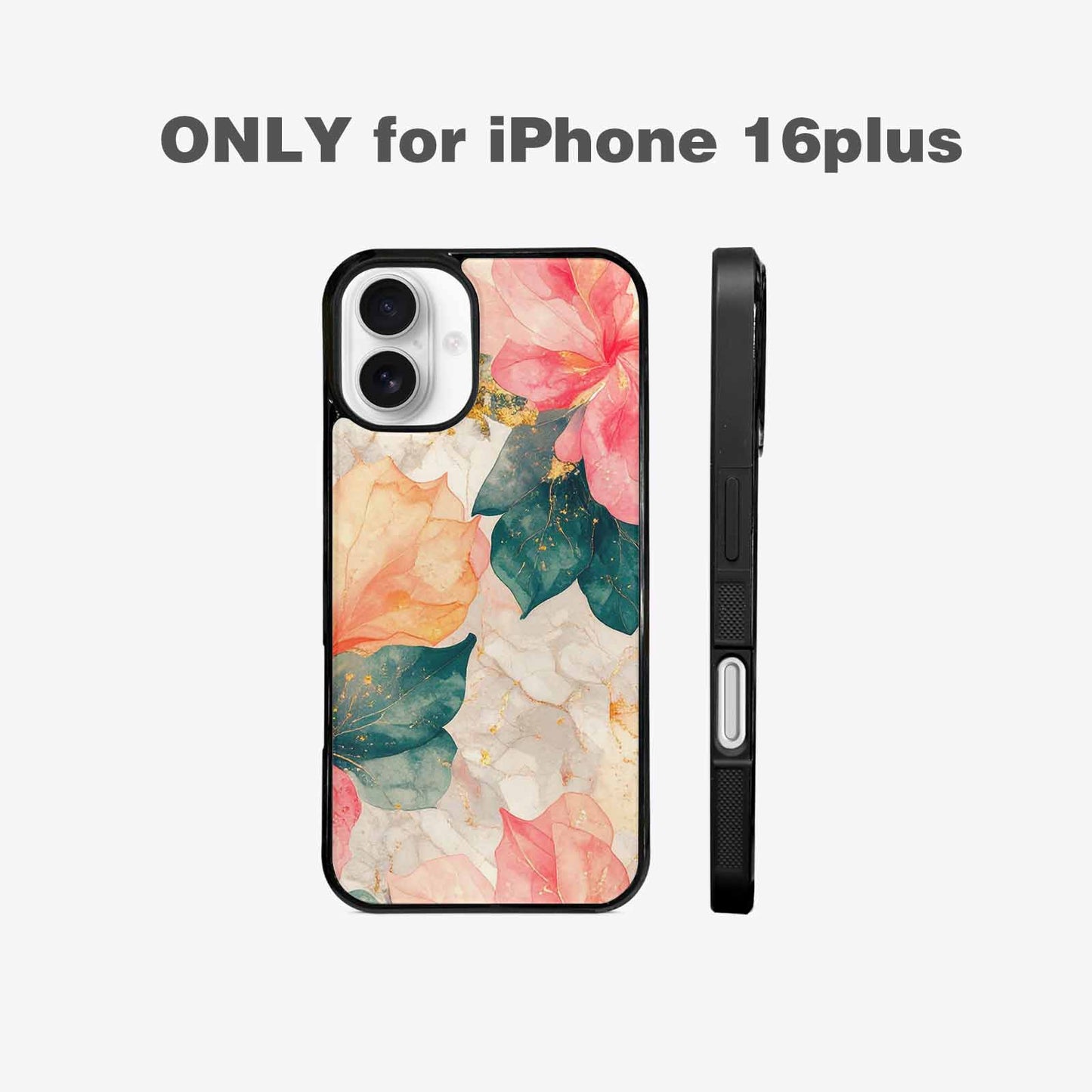 iPhone 16 Plus Case — Marble Floral, Personalized Phone Case