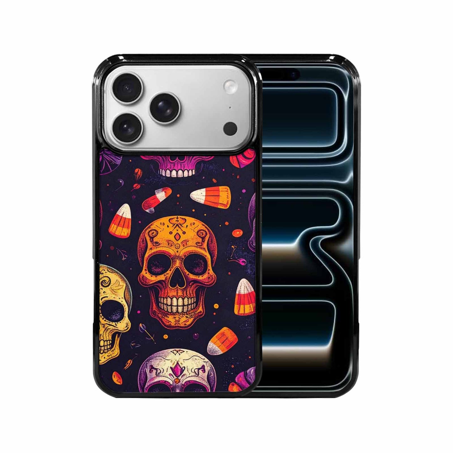 iPhone 17 Pro Max Case — Halloween Art Print Edge Gothic Skulls, Custom Art Phone Cover