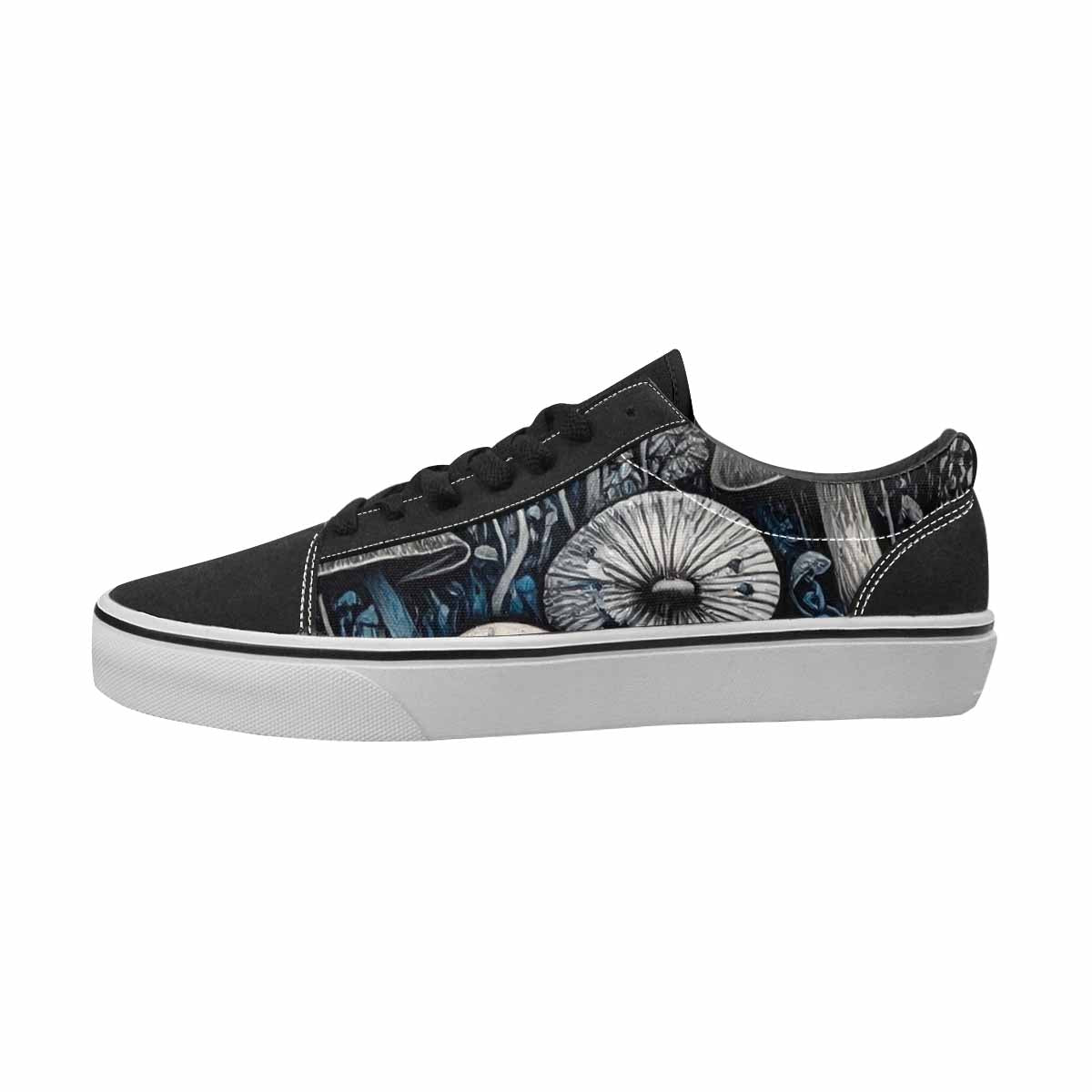 MEN'S Mushrooms Black & Blue Ink Canvas Made To Order Kaleidoscope Custom Shoes