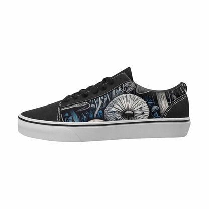 MEN'S Mushrooms Black & Blue Ink Canvas Made To Order Kaleidoscope Custom Shoes