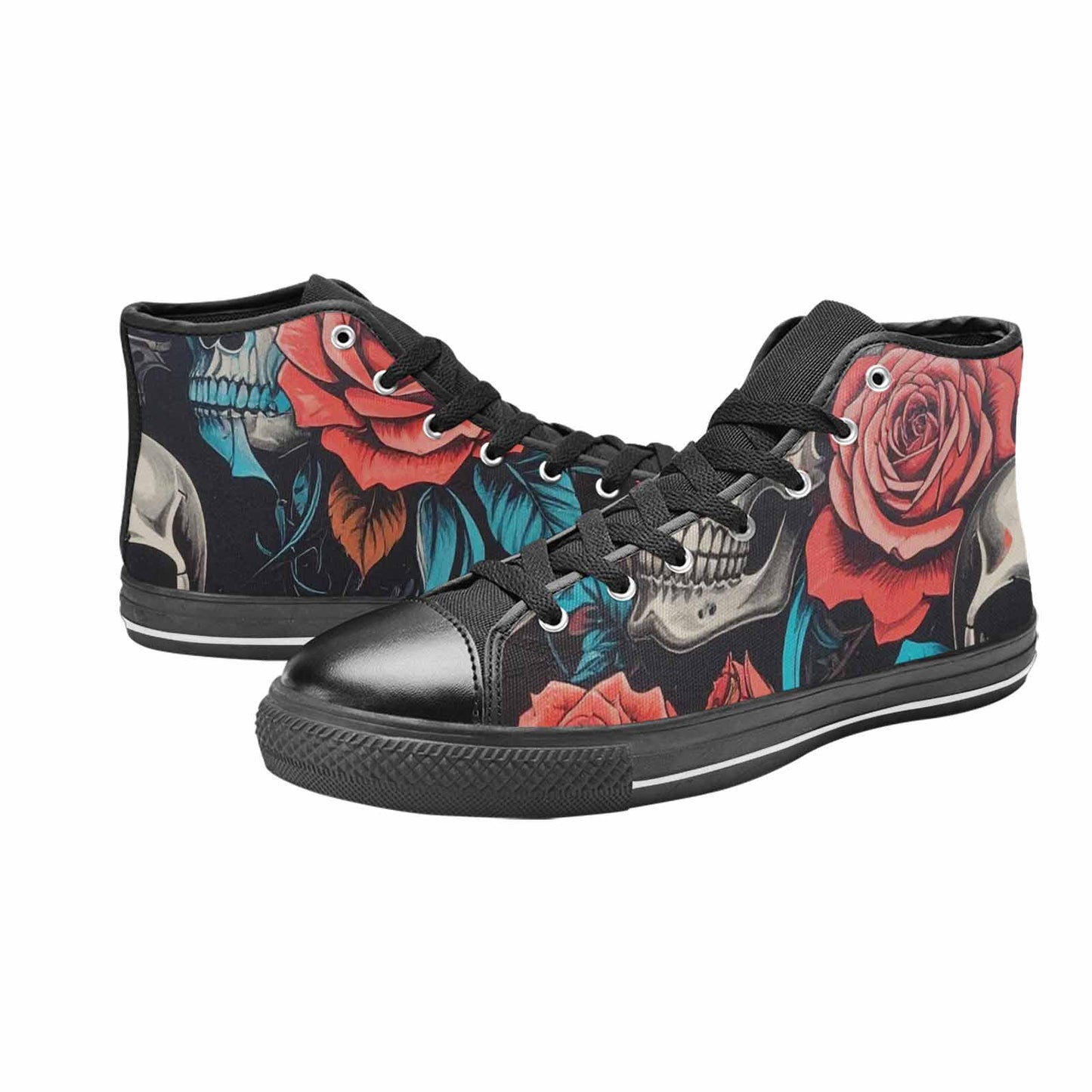MEN'S Skulls Roses Biker Tattoo High Top Canvas Vivid Shoes