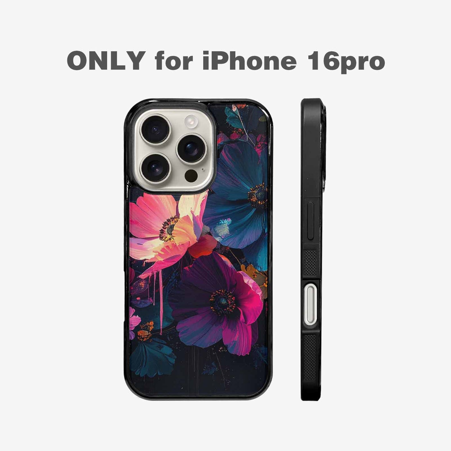 iPhone 16 Pro Case — Shadowy Glitch Floral Pattern Hundreds Of, Custom Art Phone Cover