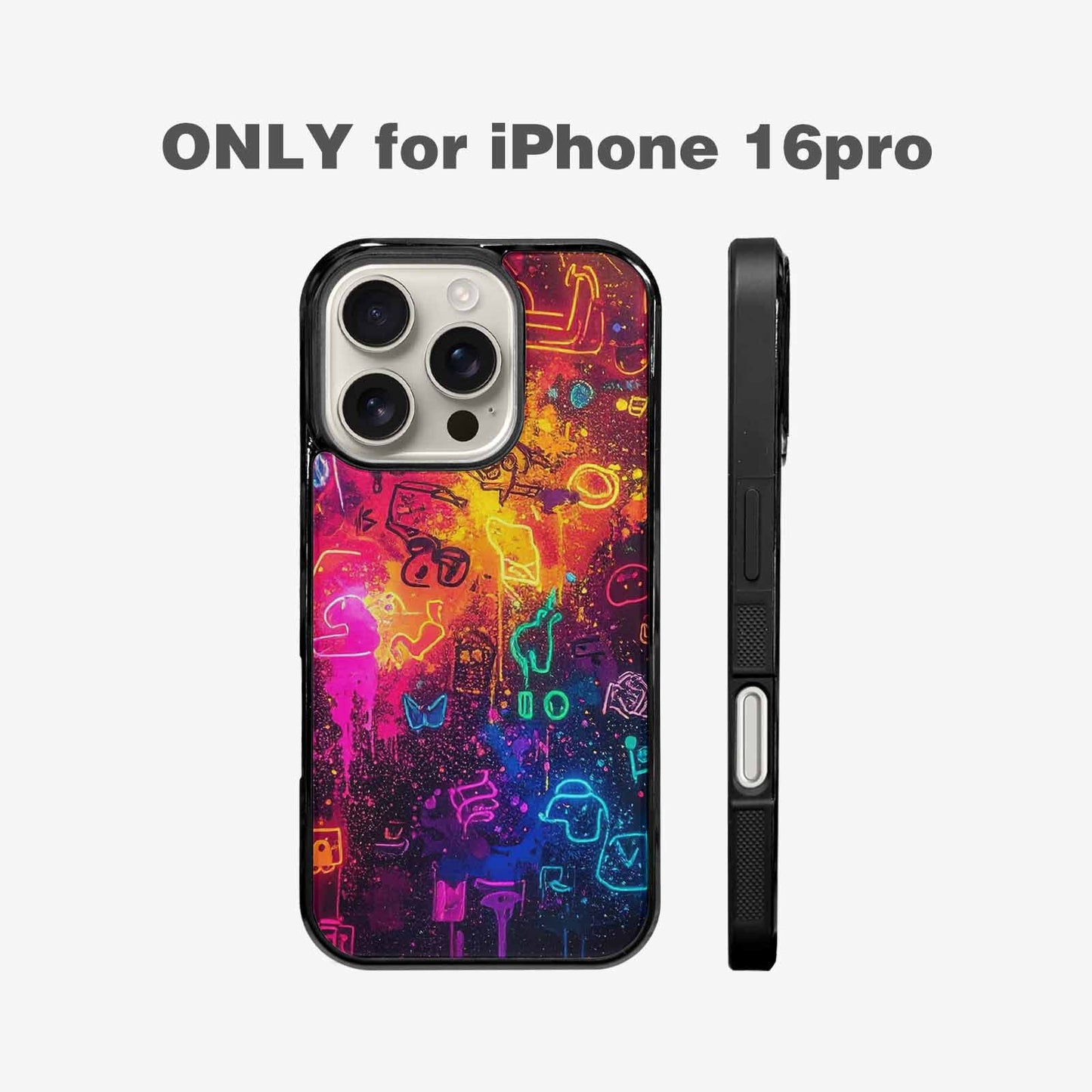 iPhone 16 Pro Case — Neon Glow Outline Icon Pattern Hundreds, Custom Phone Case