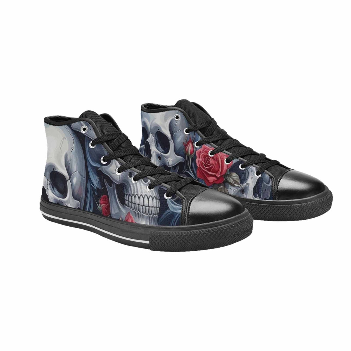 WOMEN'S Skulls Roses Chrome Airbrush High Top Canvas Vivid Sneakers