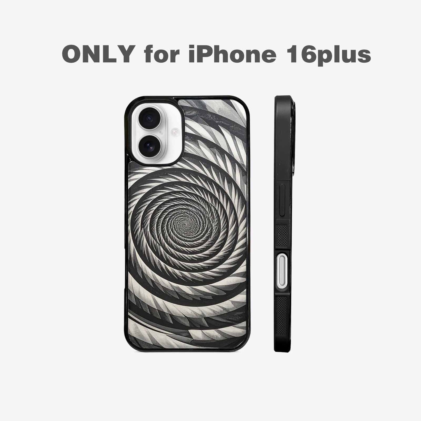 iPhone 16 Plus Case — Hypnotic Spiral Optical Illusion Motif High, Custom Designed Case Cover