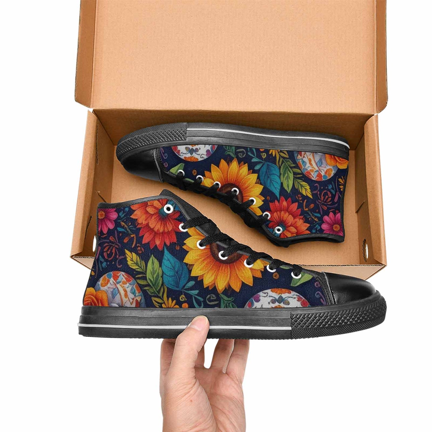 WOMEN'S Sunflower Skulls Print High Top Canvas Dark Academia Custom Sneakers