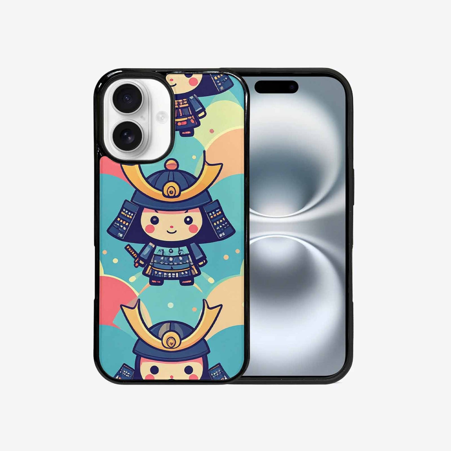 iPhone 16 Case — Samurai Cartoon Art Repeat Pattern, Custom Phone Case