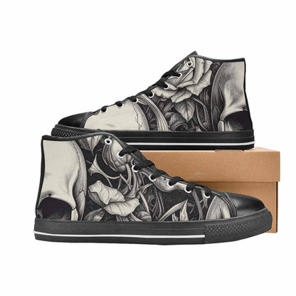 WOMEN'S Skulls Roses Pen Ink High Top Canvas Vivid Custom Sneakers