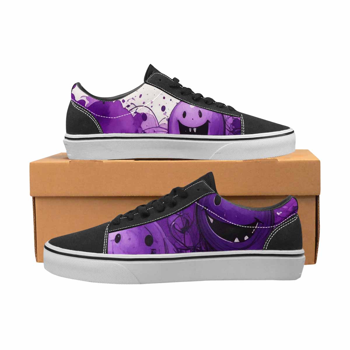 WOMEN'S Melting Moon Smiley Lace-Up Canvas Kaleidoscope Custom Sneakers