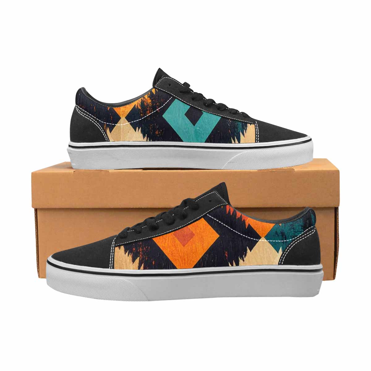 WOMEN'S Southwestern Geometric Diamond Canvas Lace-Up Grunge Sneakers