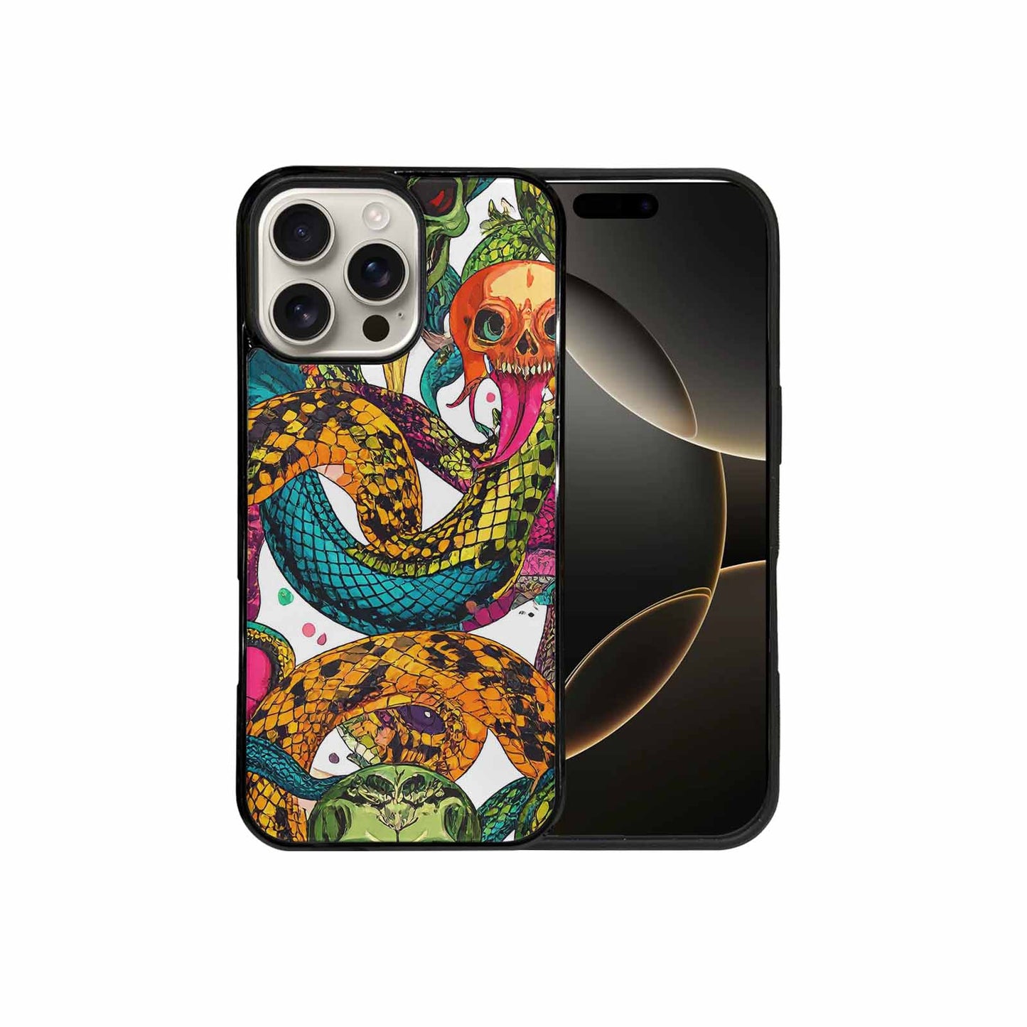 iPhone 16 Pro Max Case — Snake Print Skull, Unique Phone Case Design