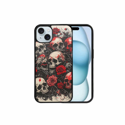iPhone 15 Plus Case — Skull And Roses Black Red Ink, Custom Phone Case