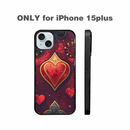 iPhone 15 Plus Case — Playing Card Suits Pattern Poker Chips, Personalized Phone Case