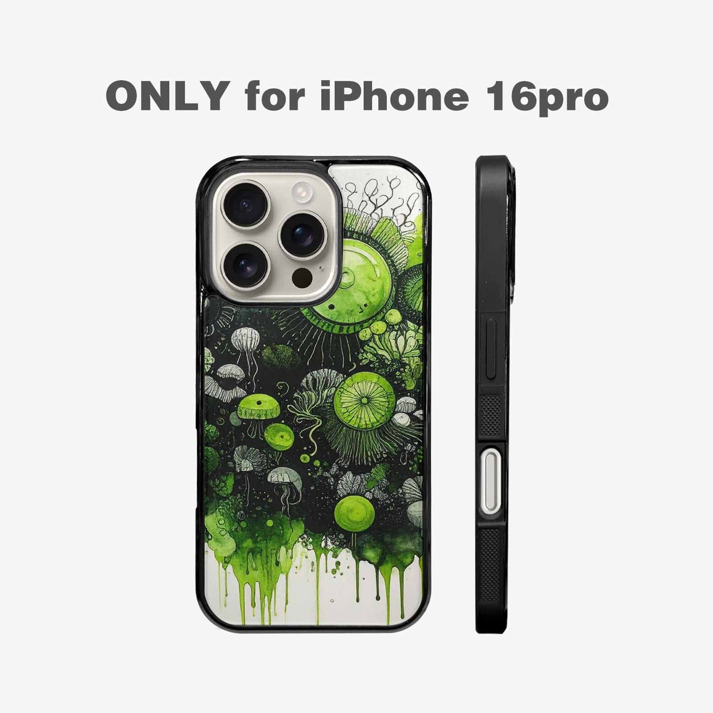 iPhone 16 Pro Case — Sea Creature Burst Black Green Ink, Custom Print Case Cover