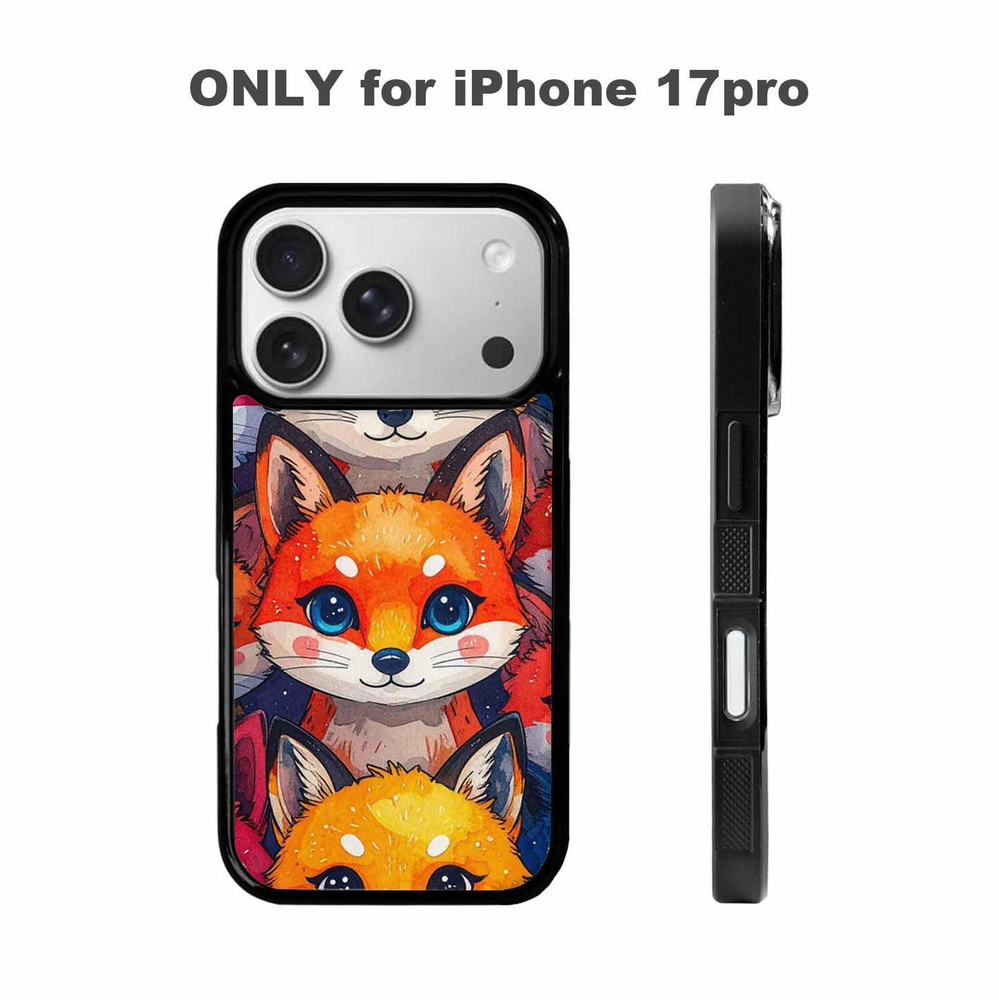 iPhone 17 Pro Case — Watercolor Kawaii Fox Faces Watercolor Abstract, Custom Print Case Cover