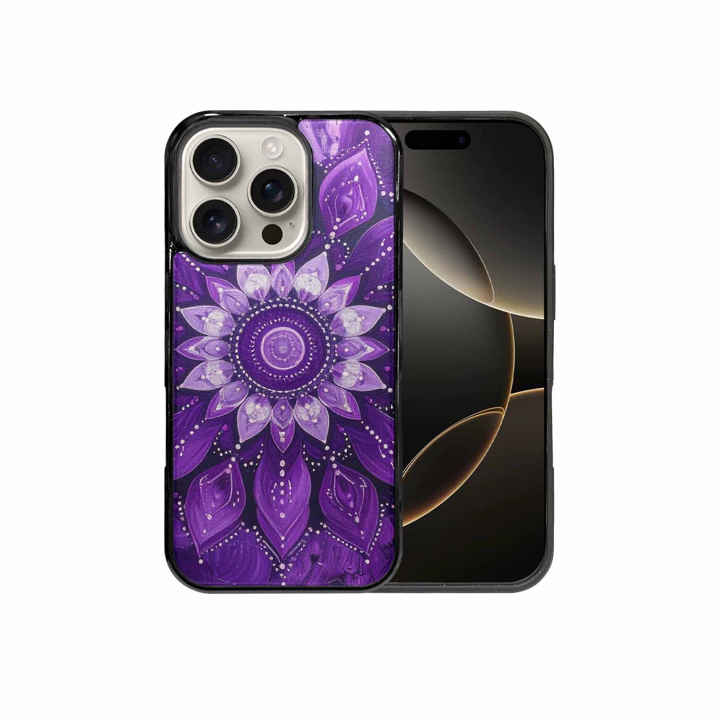 iPhone 16 Pro Case — Purple Mandala Bohemian Print Edge To, Custom Made Phone Cover