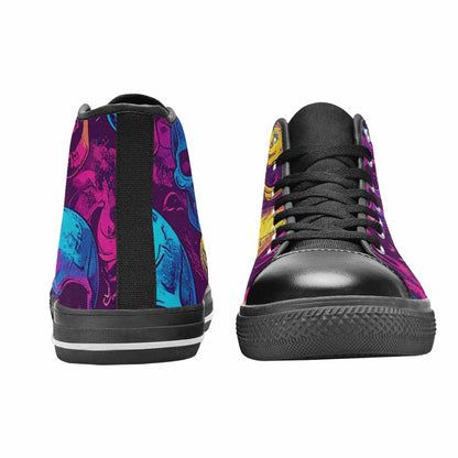 MEN'S Tie Dye Skulls Print High Top Canvas Grunge Custom Shoes