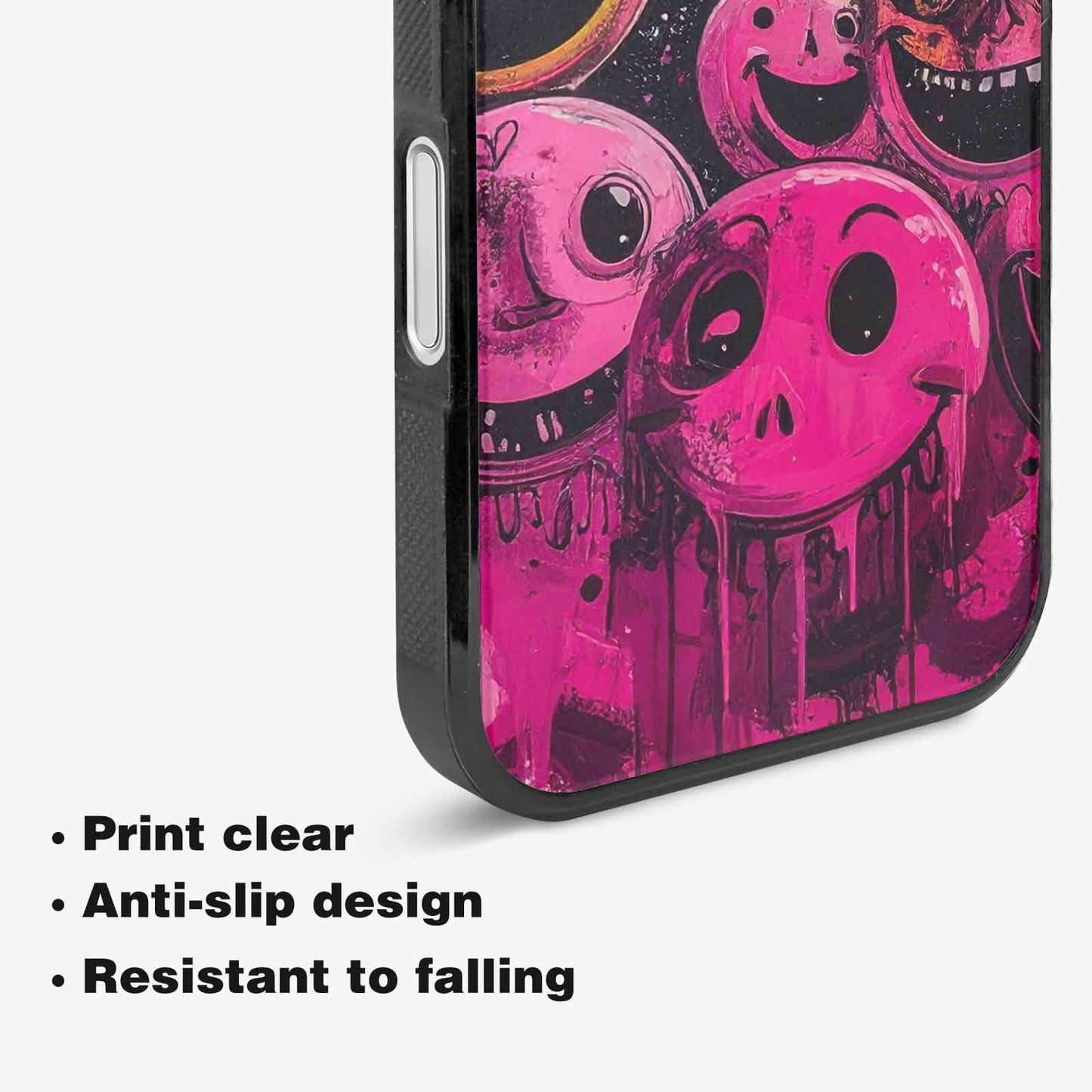 iPhone 16 Case — Melting Moon Smiley Black Pink Ink, Custom Phone Case