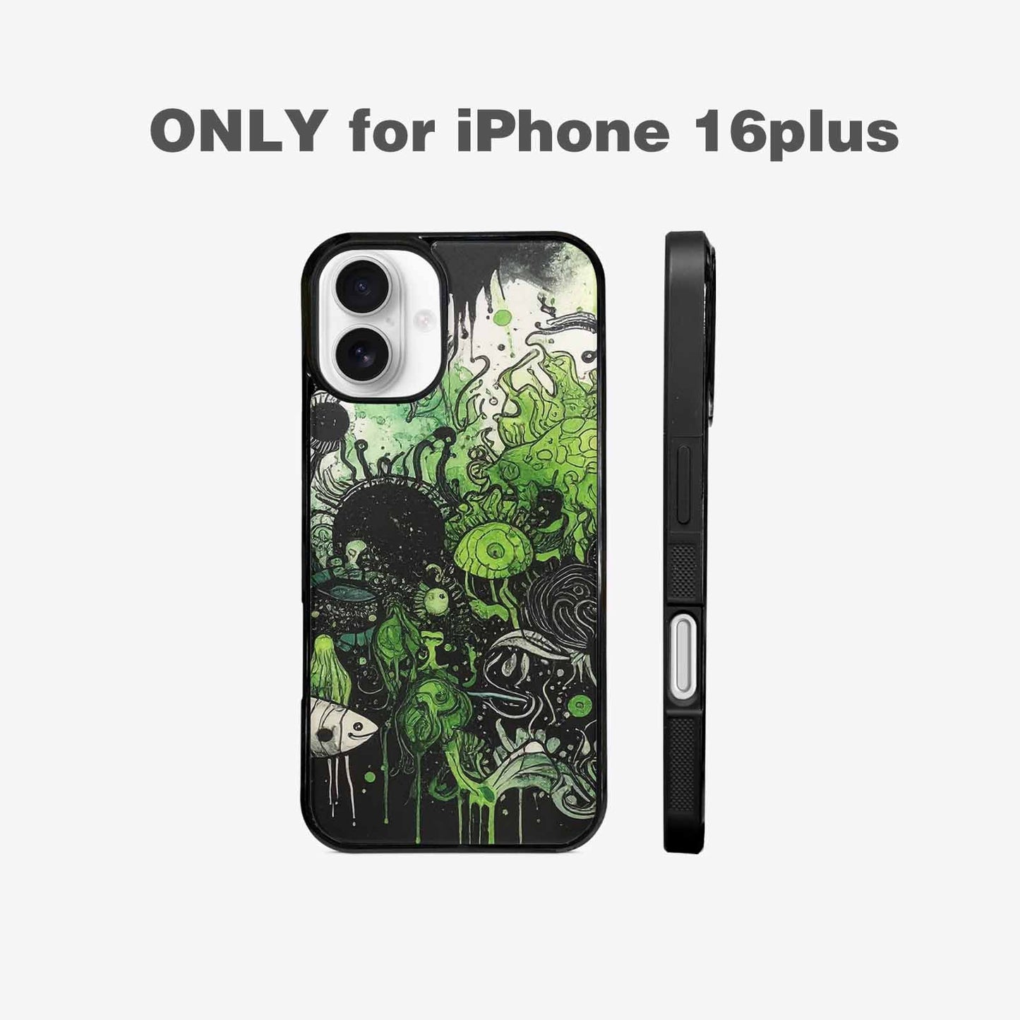 iPhone 16 Plus Case — Sea Creature Burst Black Green Ink, Customized Protective Case