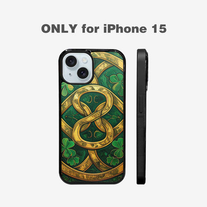 iPhone 15 Case — Irish Celtic Knot Pattern Shamrocks Seamless, Custom Art Phone Cover