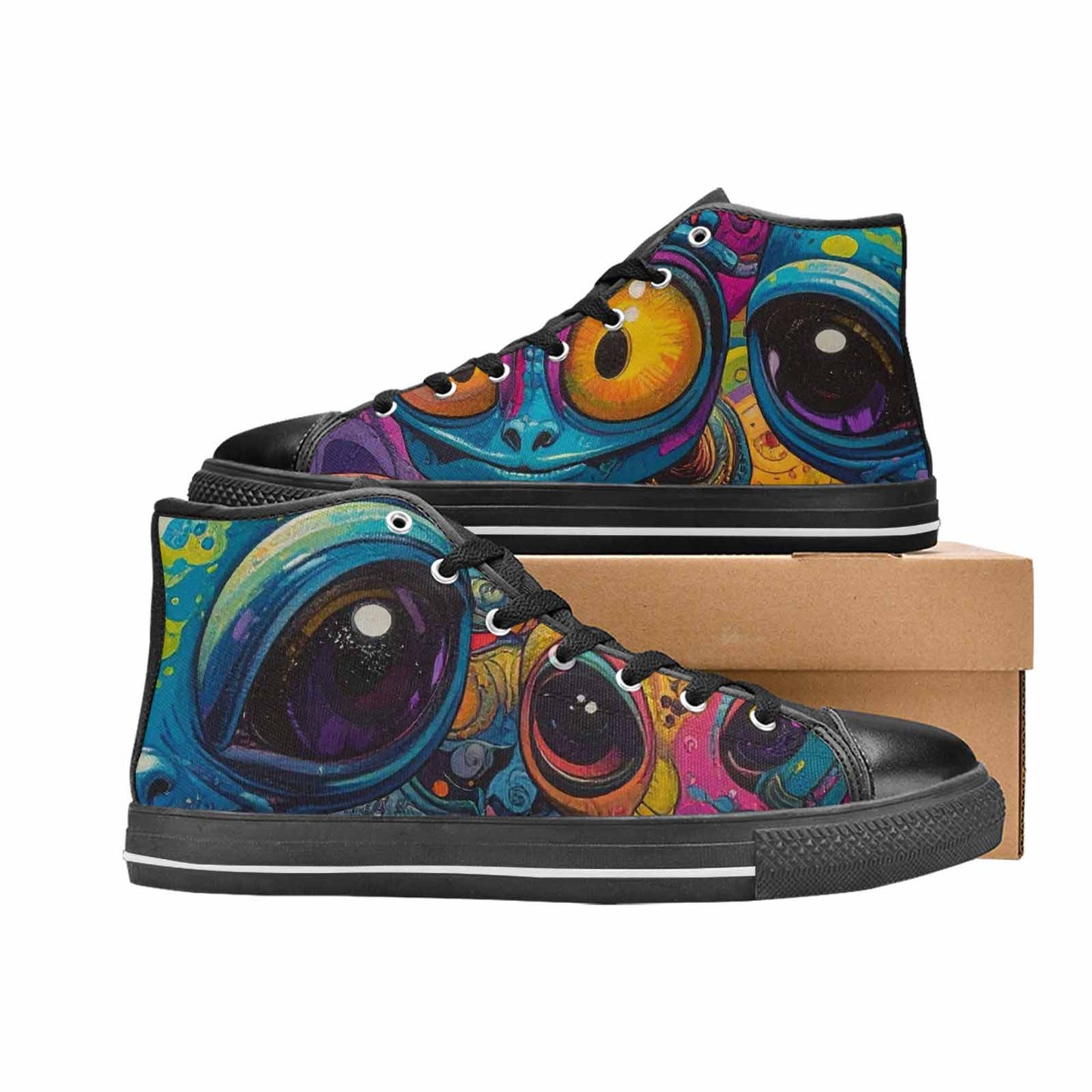 MEN'S Cartoon Alien Characters High Top Canvas Wallpaper Art Sneakers