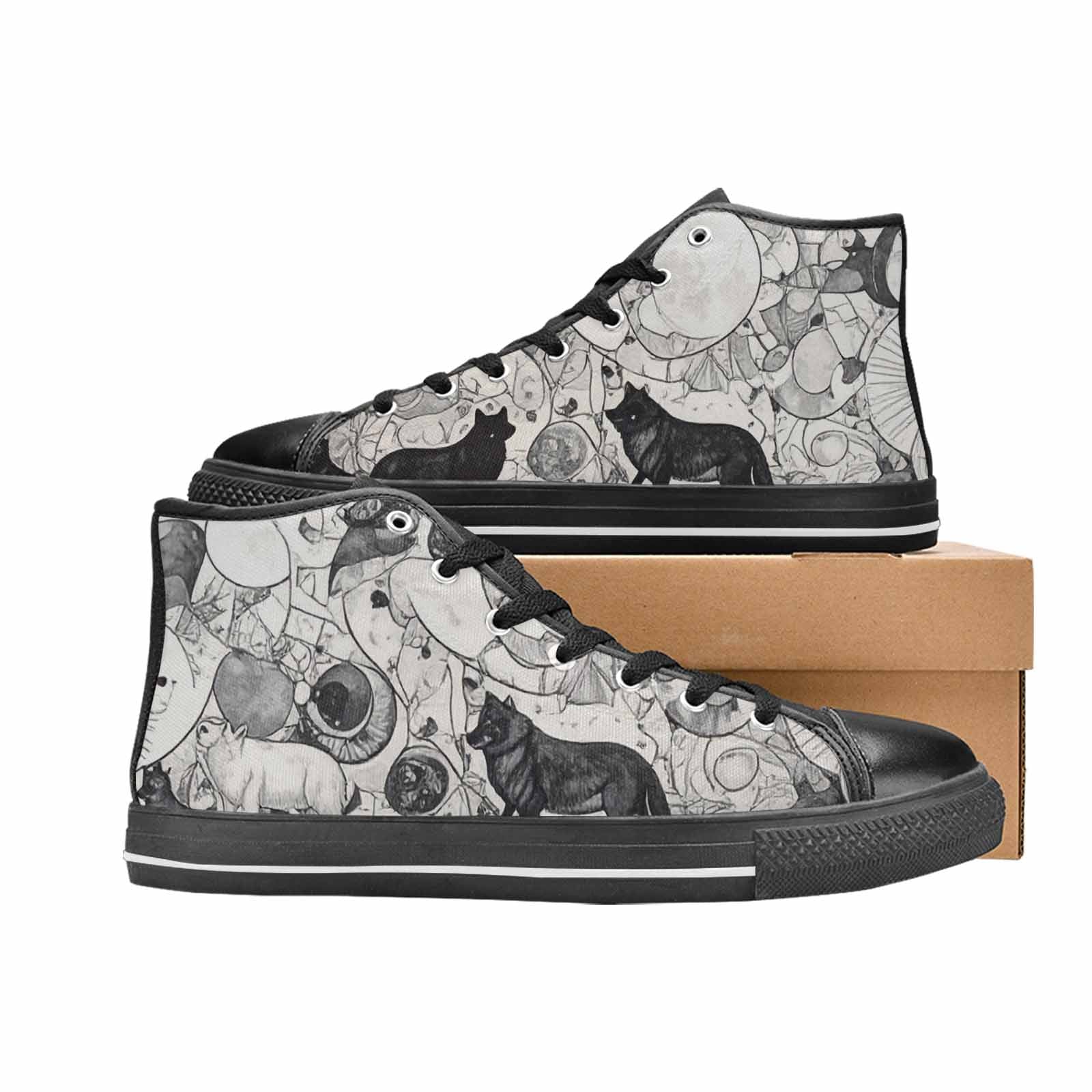 WOMEN'S Wolves Everywhere Collage High Top Canvas Cottagecore Custom Shoes