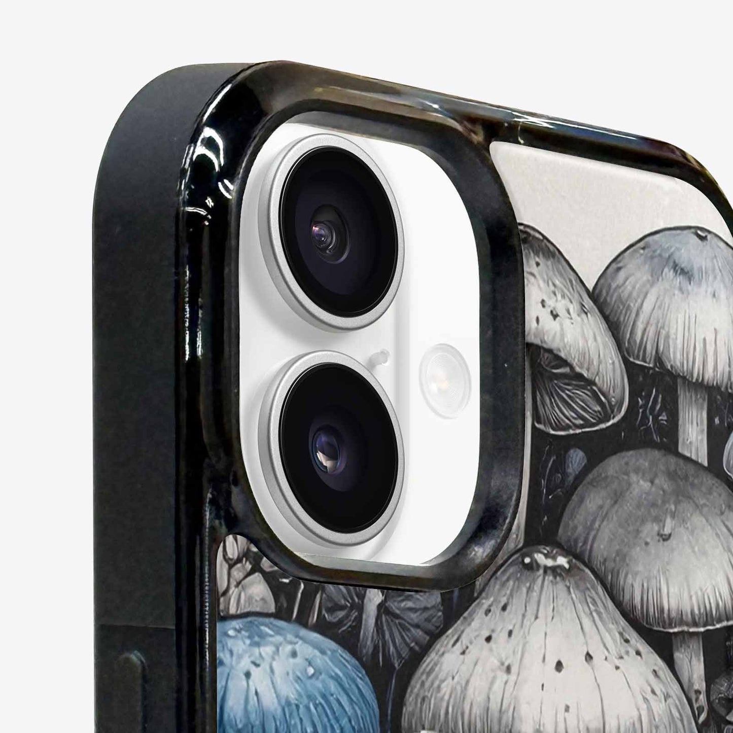 iPhone 16 Plus Case — Mushrooms General Black Blue Ink Mushrooms, Custom Art Phone Cover