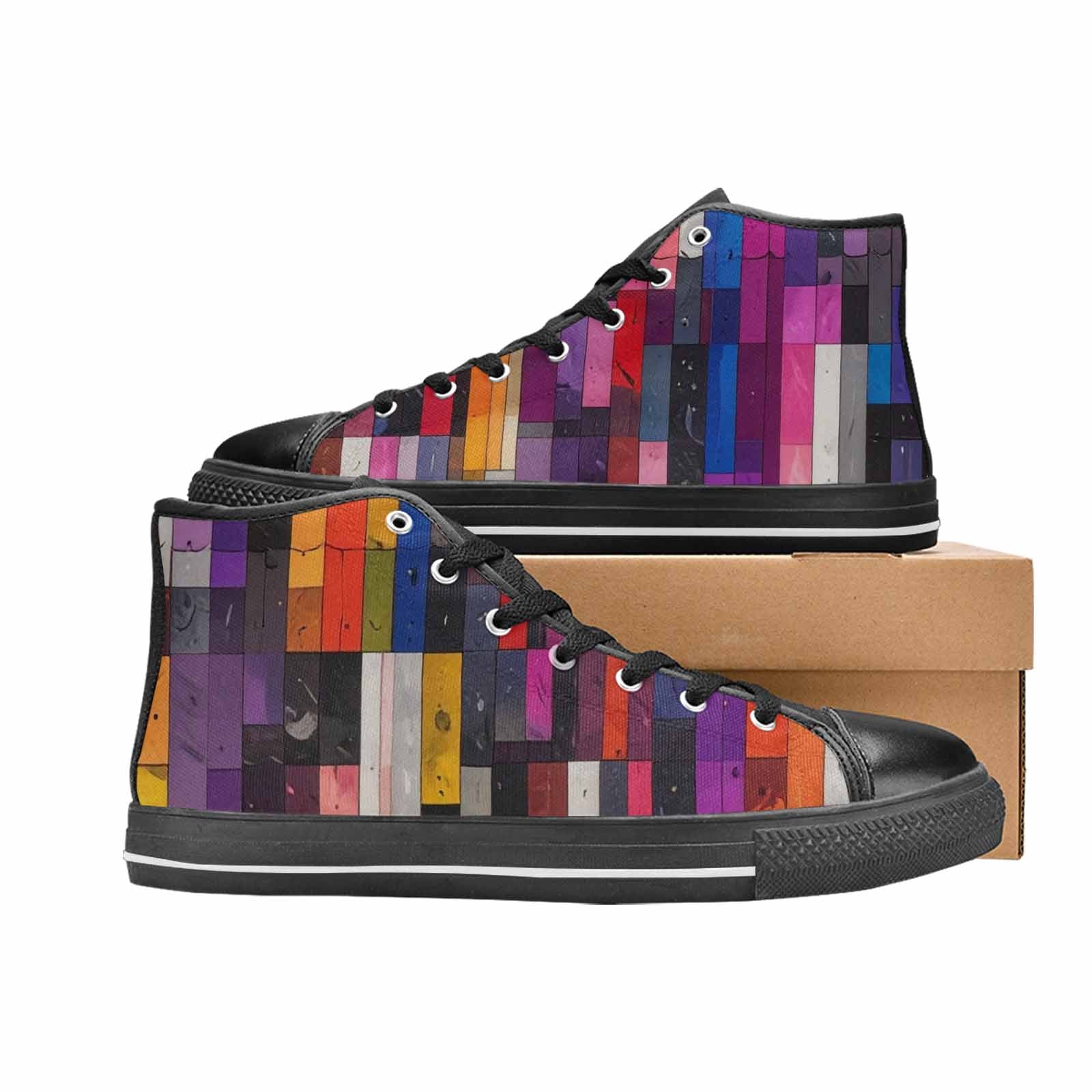 MEN'S Asexual Flag Color High Top Canvas Grunge Custom Shoes