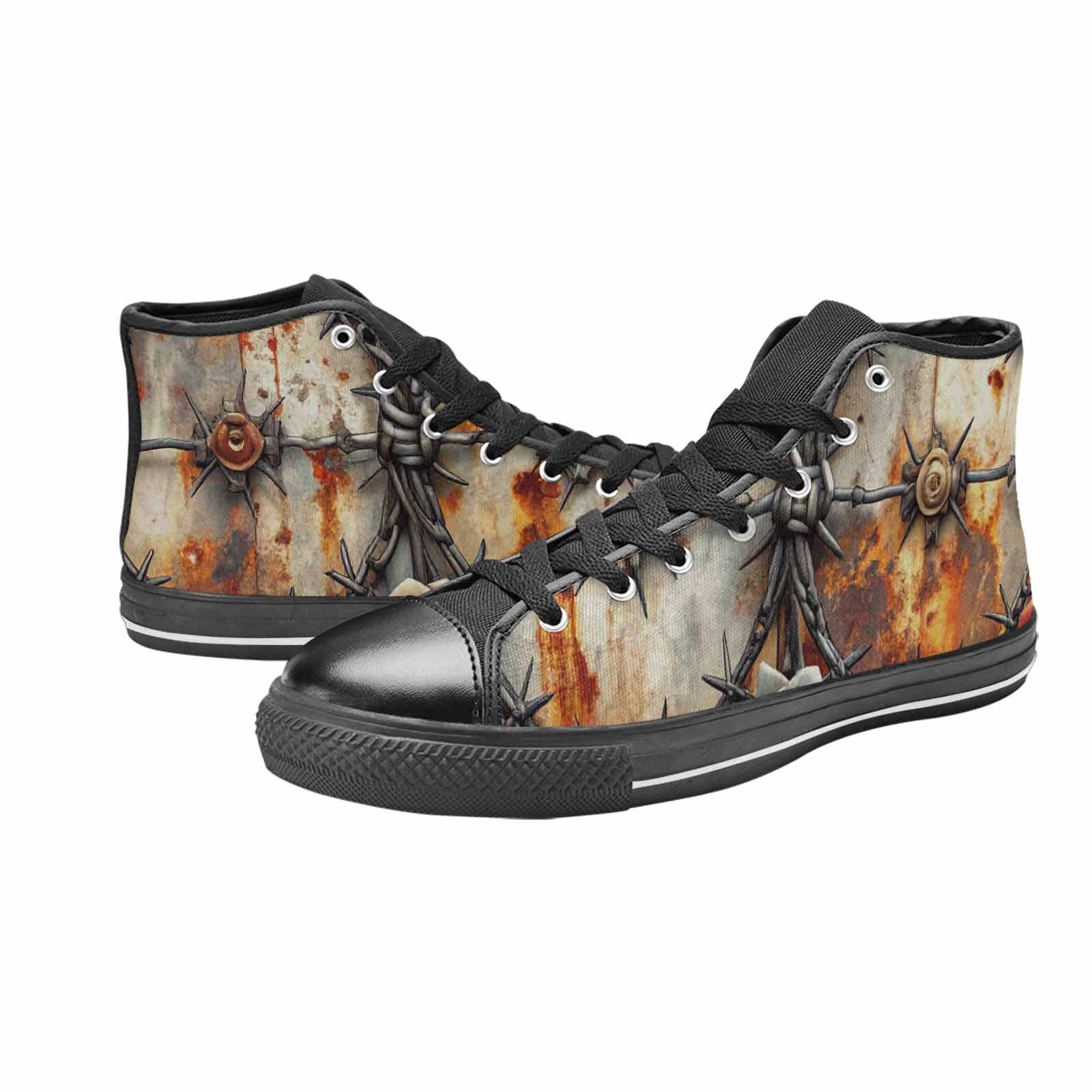 WOMEN'S Barbed Wire Chain High Top Canvas Grunge Custom Sneakers