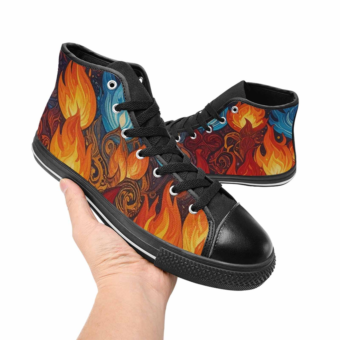 MEN'S Fire Flame High Top Canvas Cottagecore Sneakers