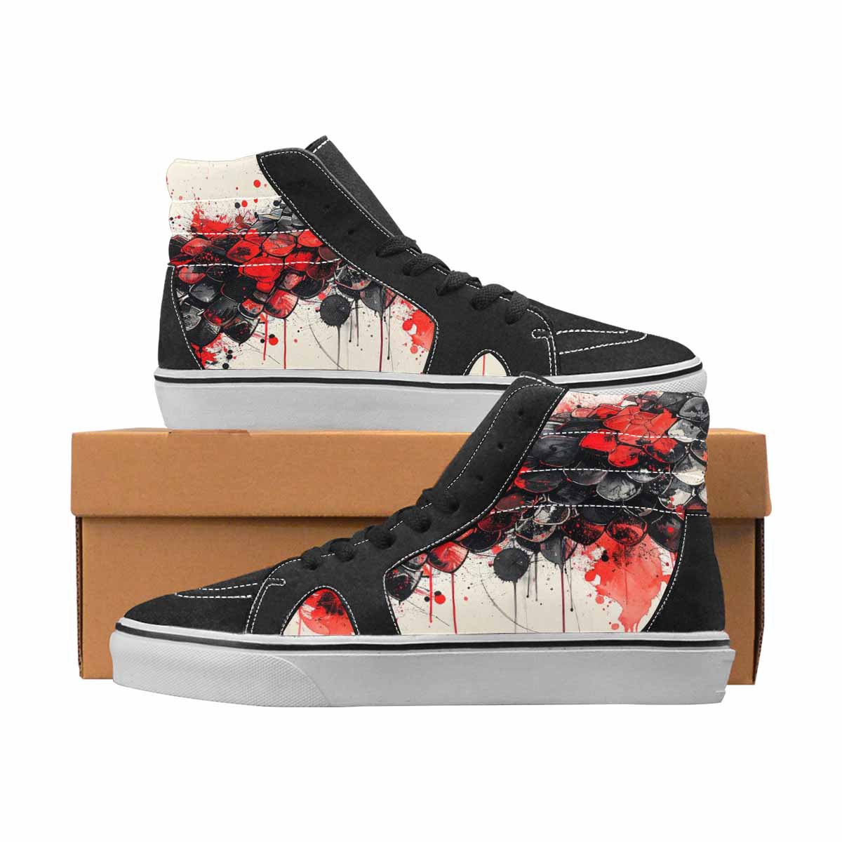 WOMEN'S Reptile Black & Red Ink High Top Canvas Bold Print Grunge Original Art Sneakers