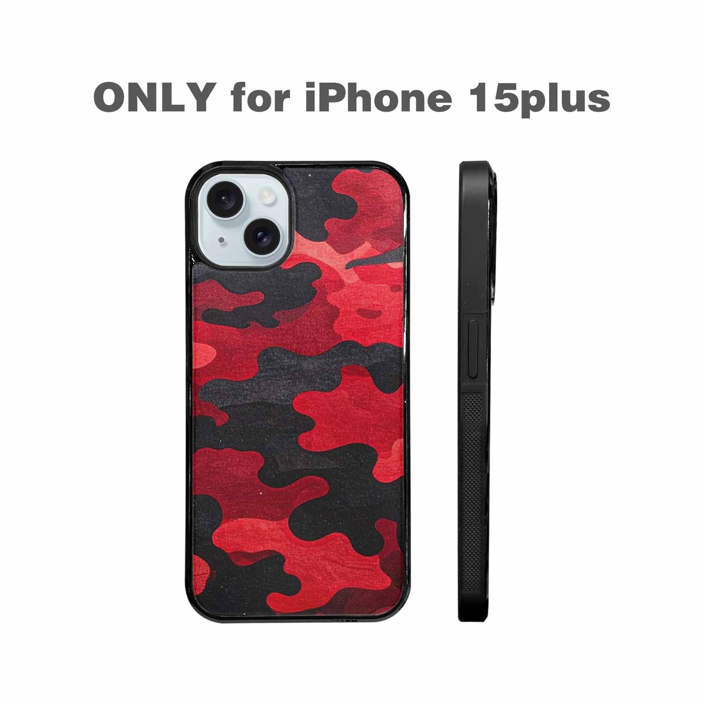 iPhone 15 Plus Case — Tactical Camo Red Black, Unique Phone Case Design