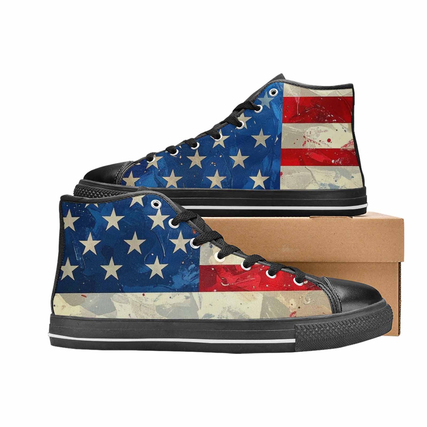 MEN'S American Flag Stars High Top Canvas Vibrant Chaos Custom Sneakers