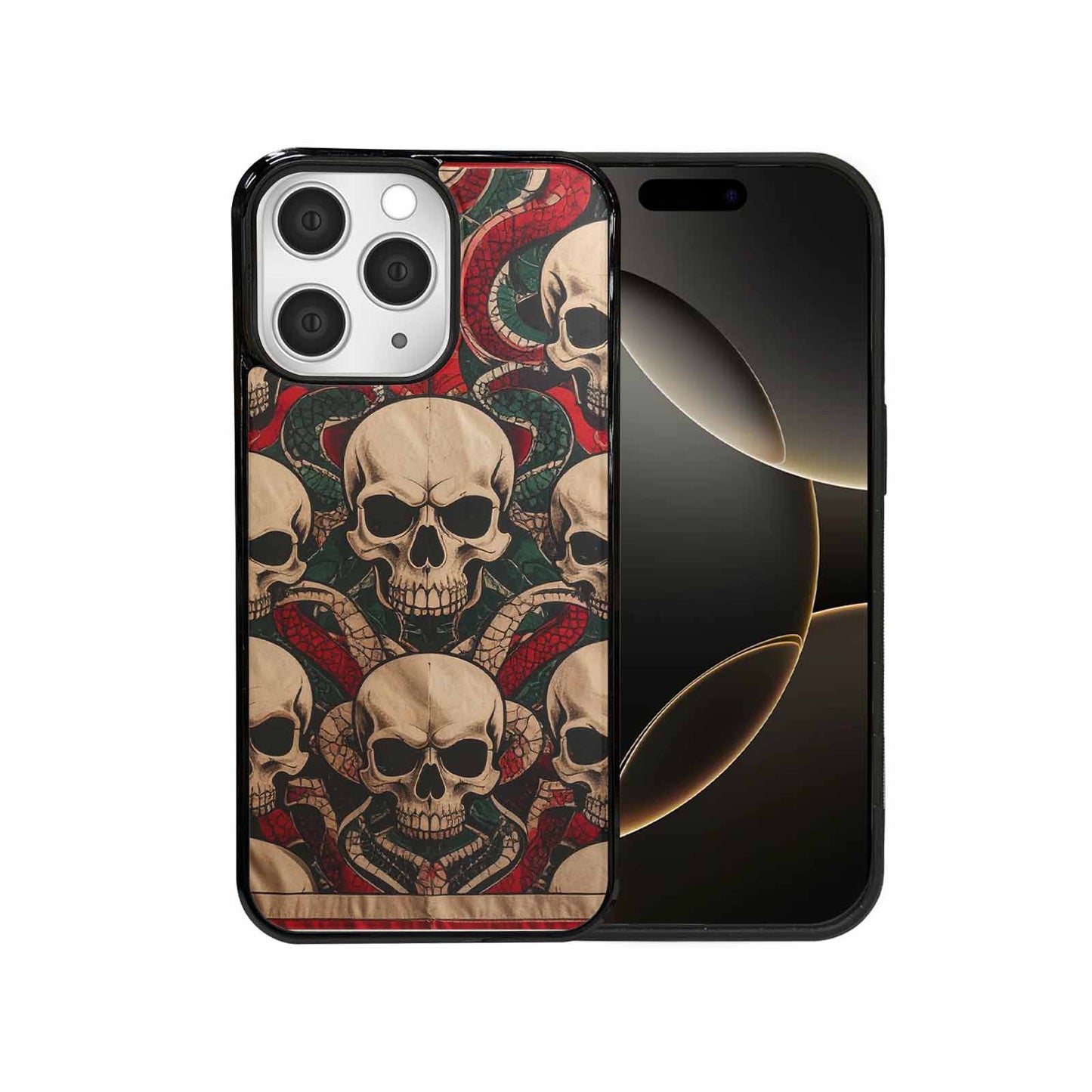 iPhone 15 Pro Max Case — Traditional Tattoo Style Skulls Entwined With, Custom Phone Case