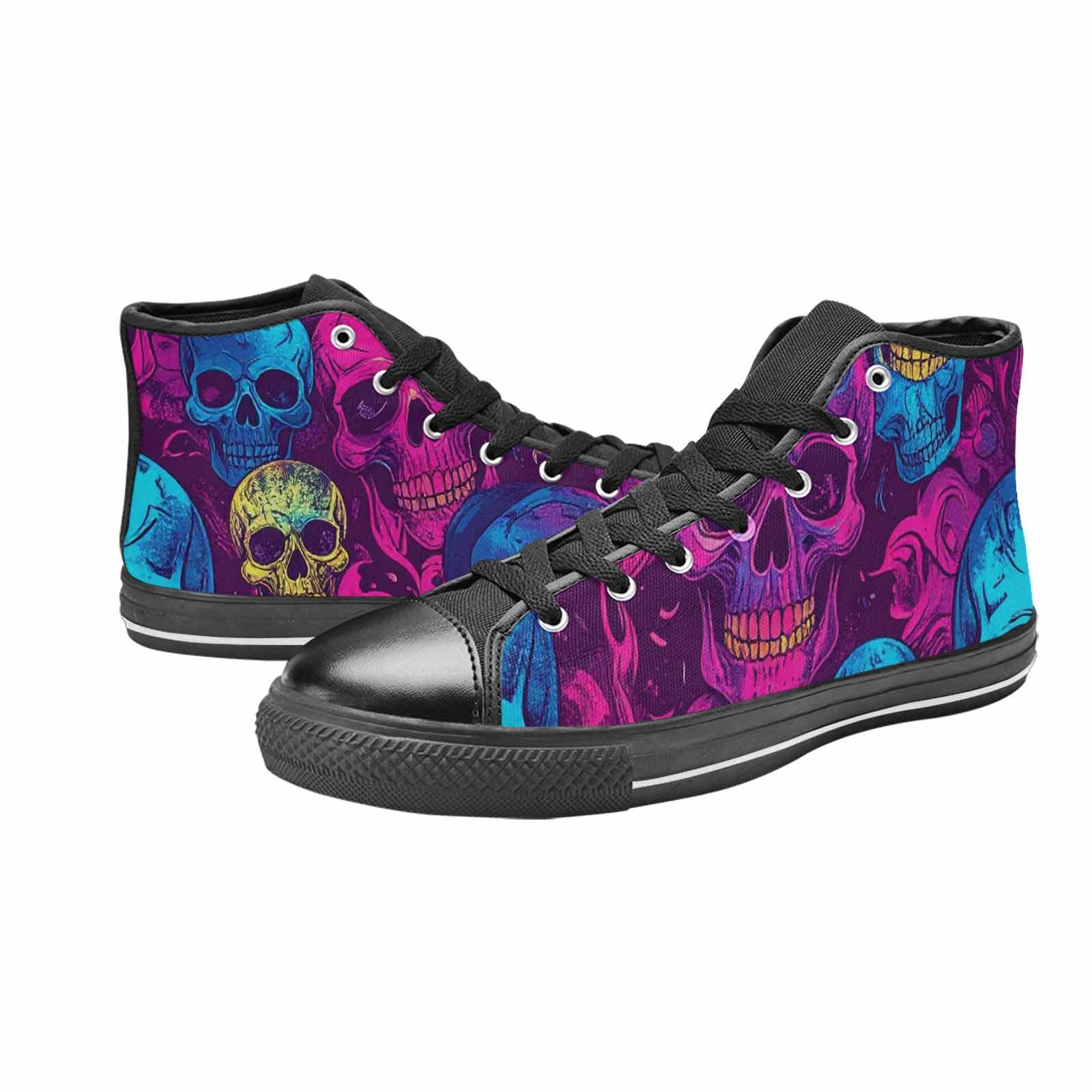 WOMEN'S Tie Dye Skulls Print High Top Canvas Neon Fantasy Shoes