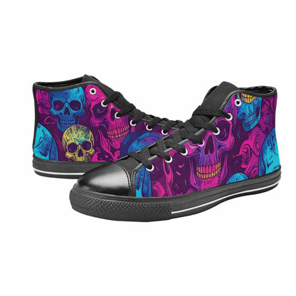 WOMEN'S Tie Dye Skulls Print High Top Canvas Neon Fantasy Shoes