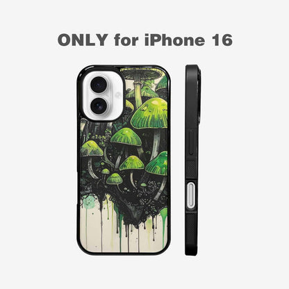 iPhone 16 Case — Rainbow Drip Mushrooms Black Green Ink, Custom Print Case Cover