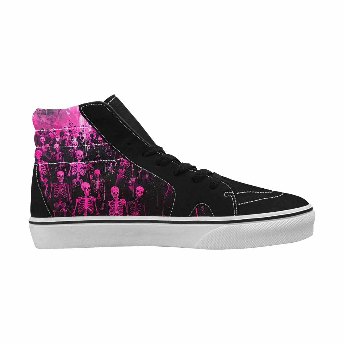 MEN'S Skeletons  Neon Pink High Top Canvas Vibrant Chaos Custom Sneakers