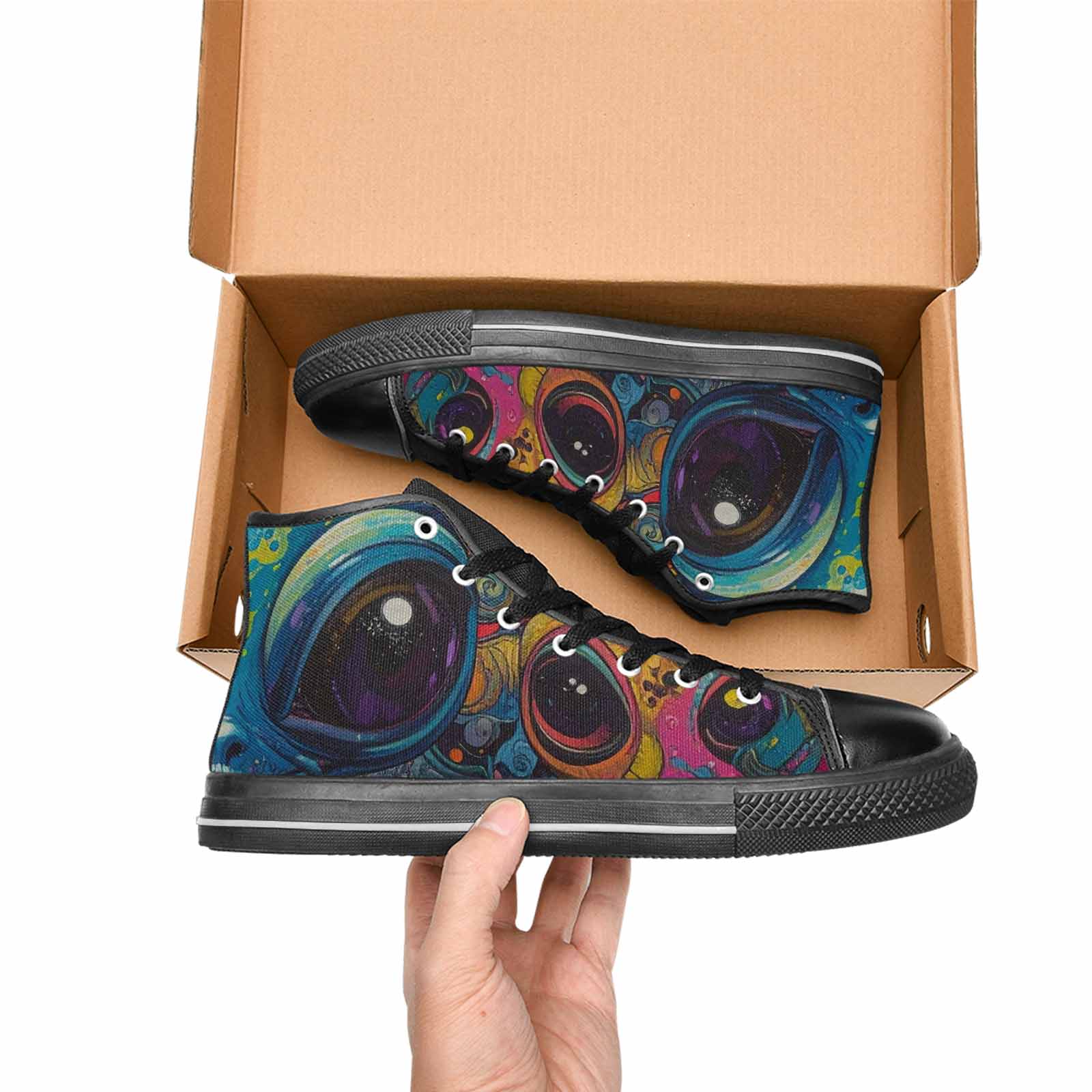 MEN'S Cartoon Alien Characters High Top Canvas Wallpaper Art Sneakers