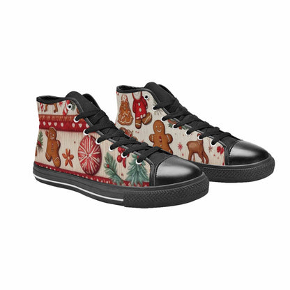 WOMEN'S Christmas Holly Snowflake High Top Canvas Vivid Custom Shoes