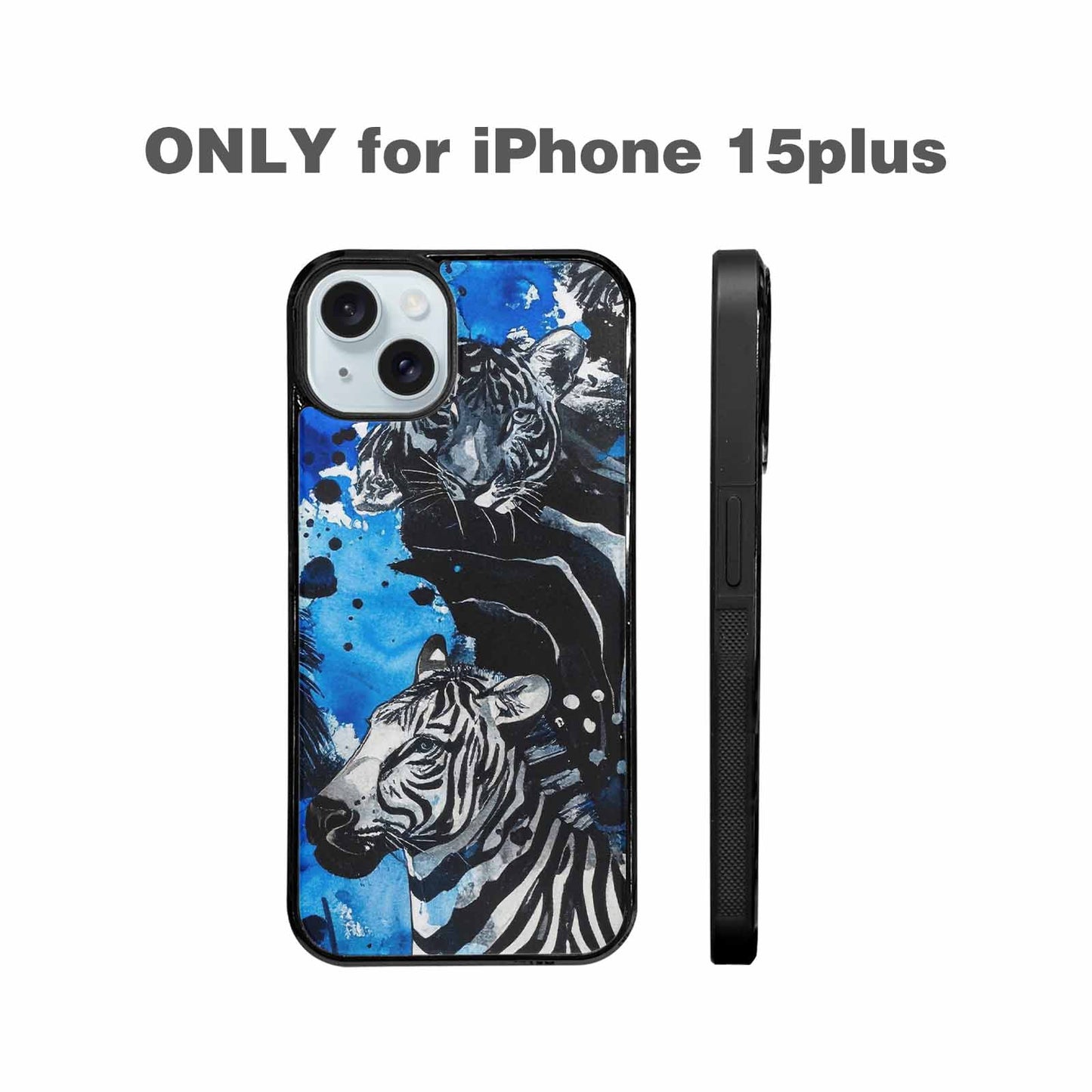 iPhone 15 Plus Case — Animal Print Black Blue Ink Animal, Customized Protective Case
